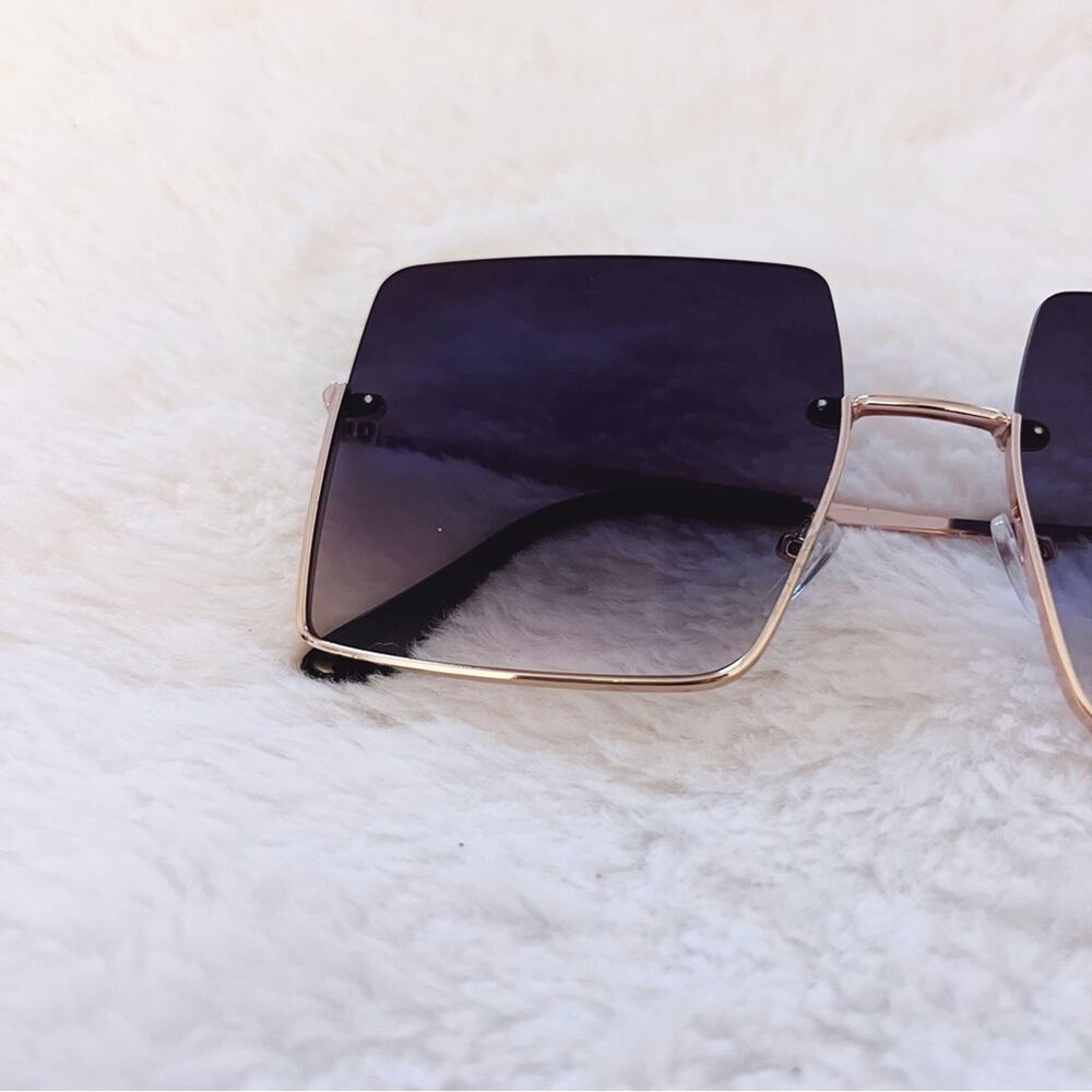 Blair Black Modern Rectangle Half Rim Sunglasses - Picture 2 of 9
